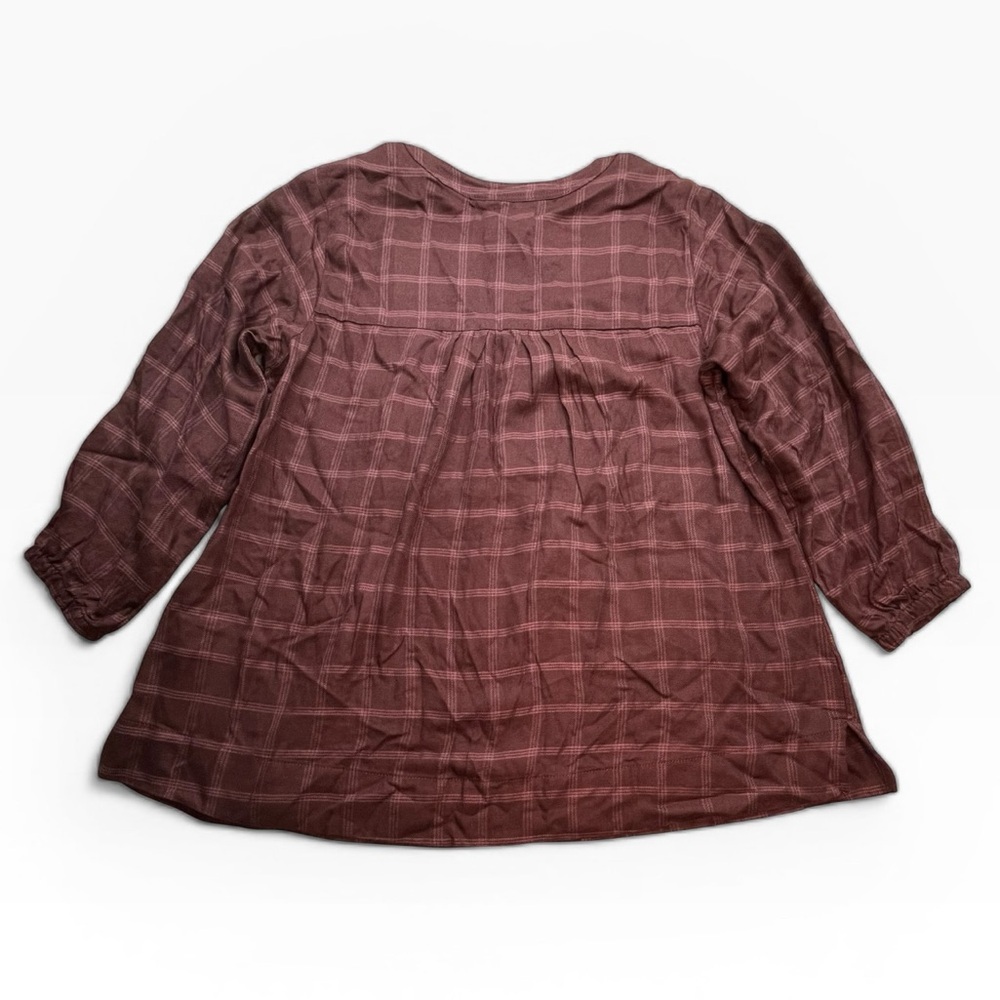 Western Boho Plaid Wrangler Peasant Blouse Burgundy Size S 3/4 Sleeve top NWT - Picture 6 of 13